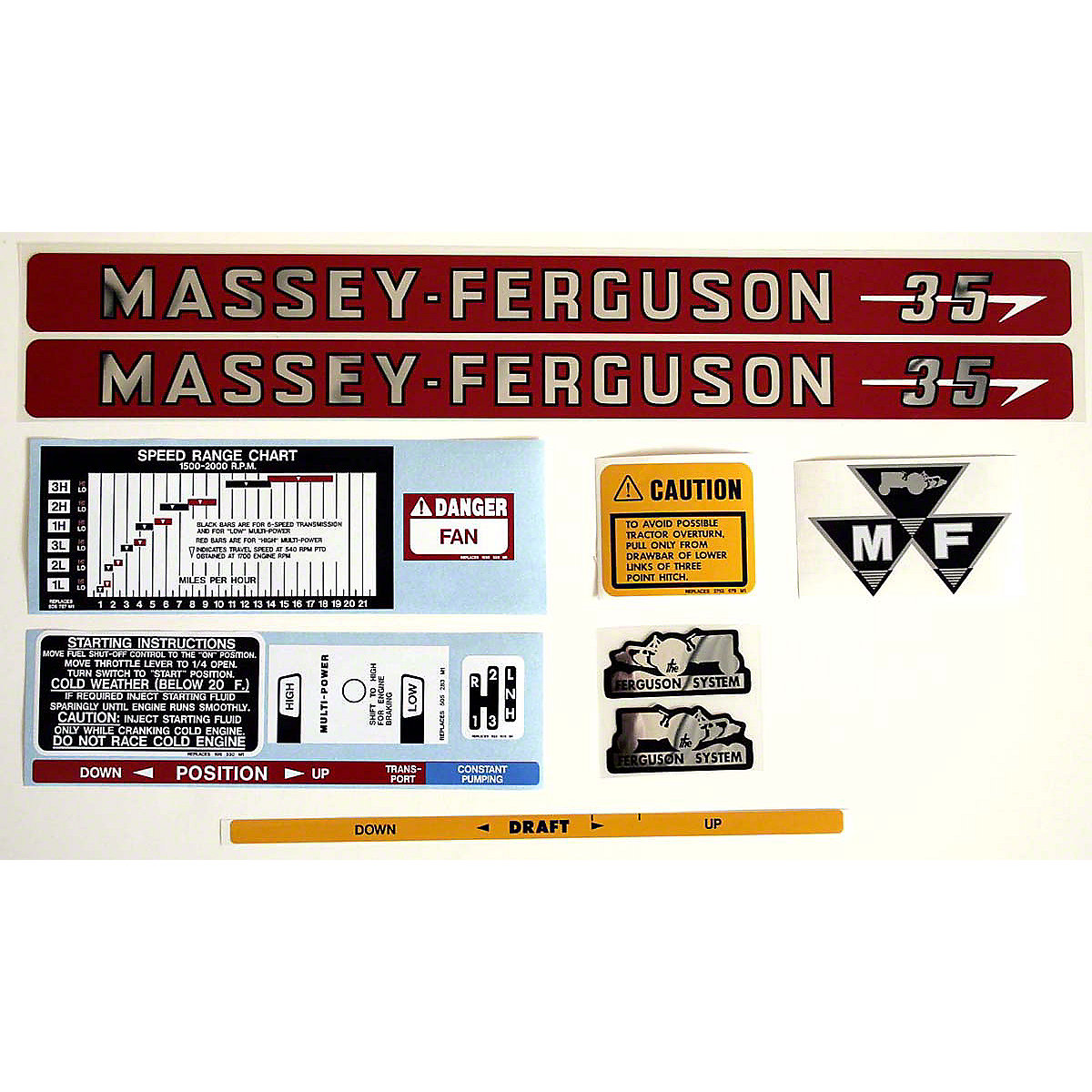 Mylar Decal Set For Massey Ferguson 35.