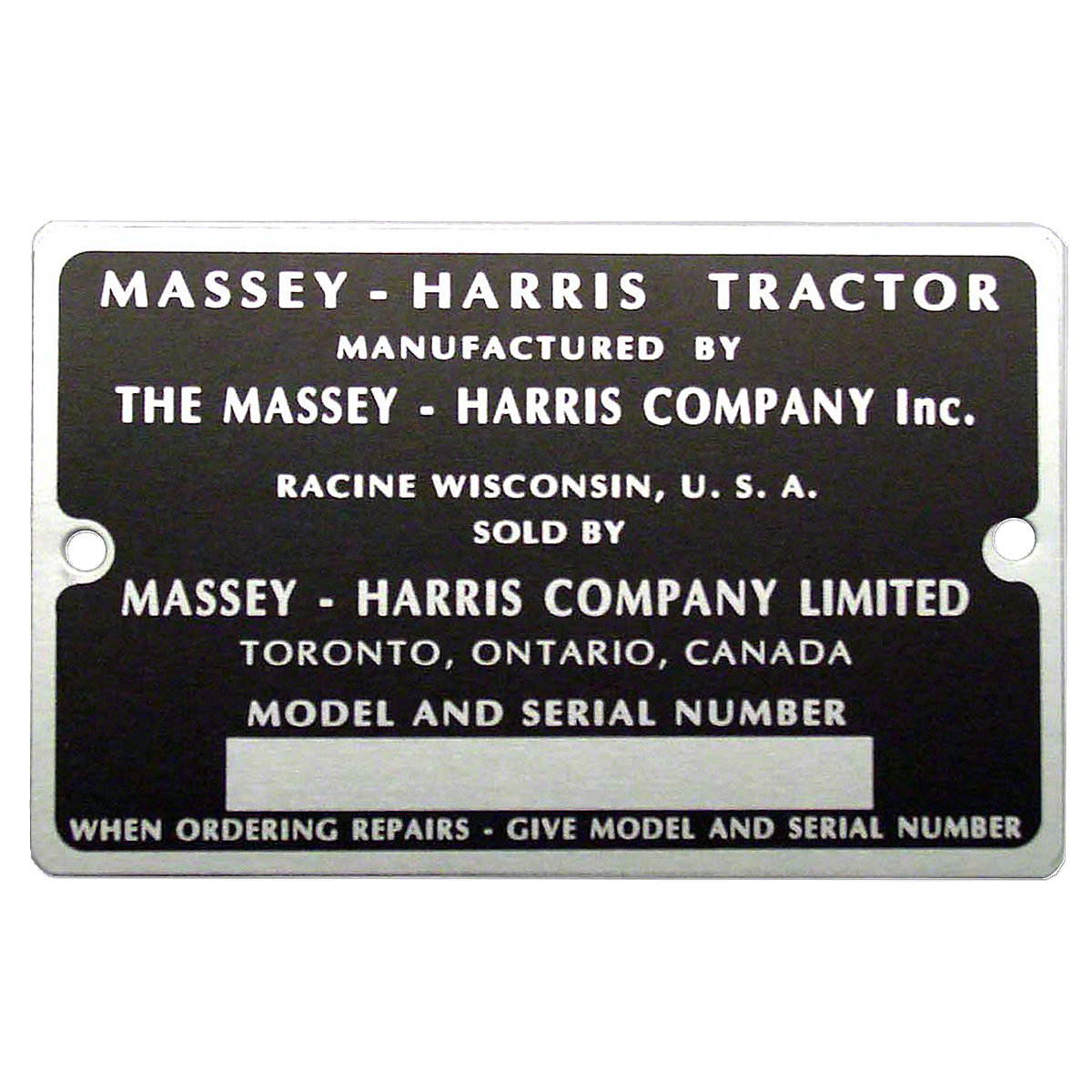 Serial Number Tag With Rivets For Massey Harris: Colt 21, 81, 82, 30, 44.