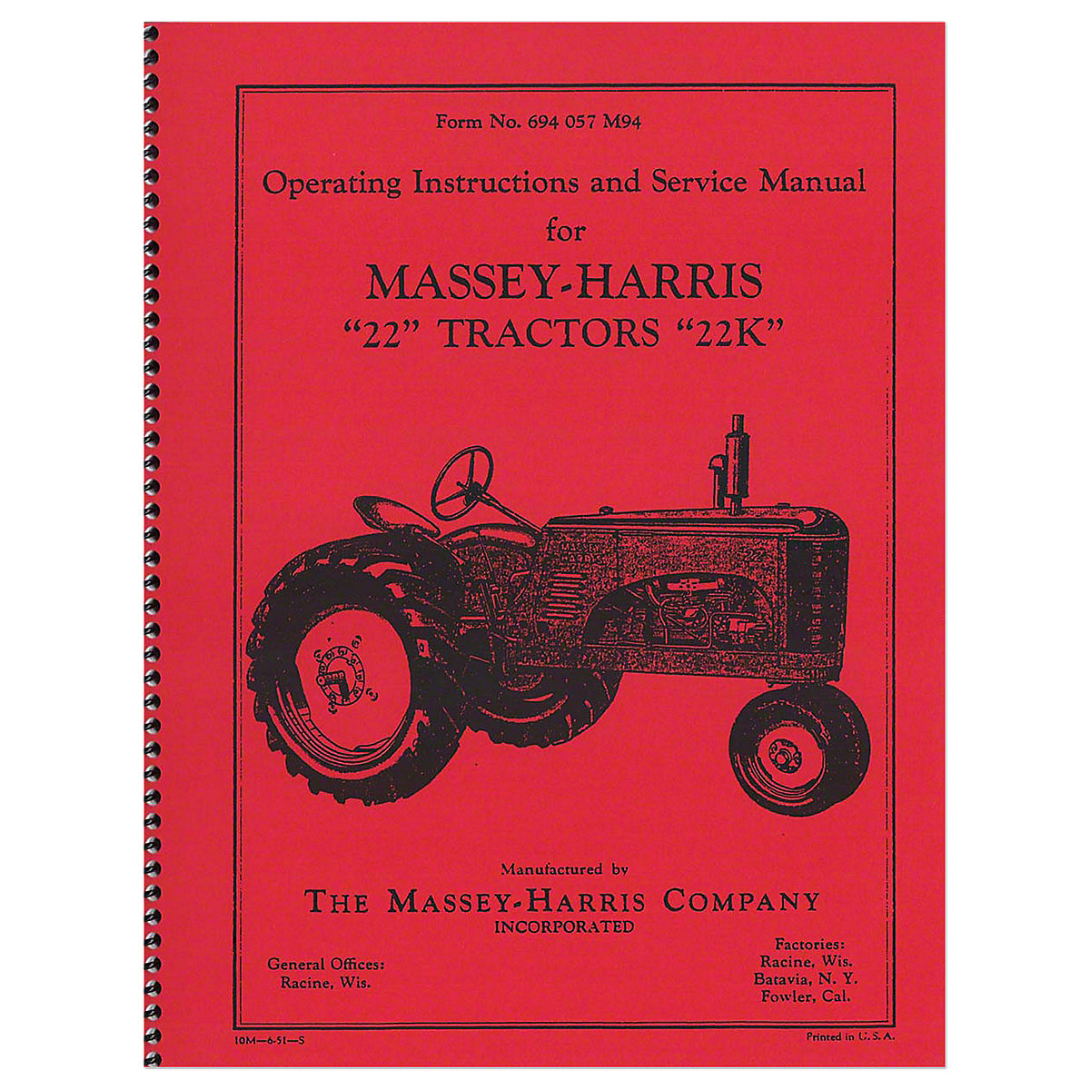 Operation & Service Manual For Massey Harris 22.