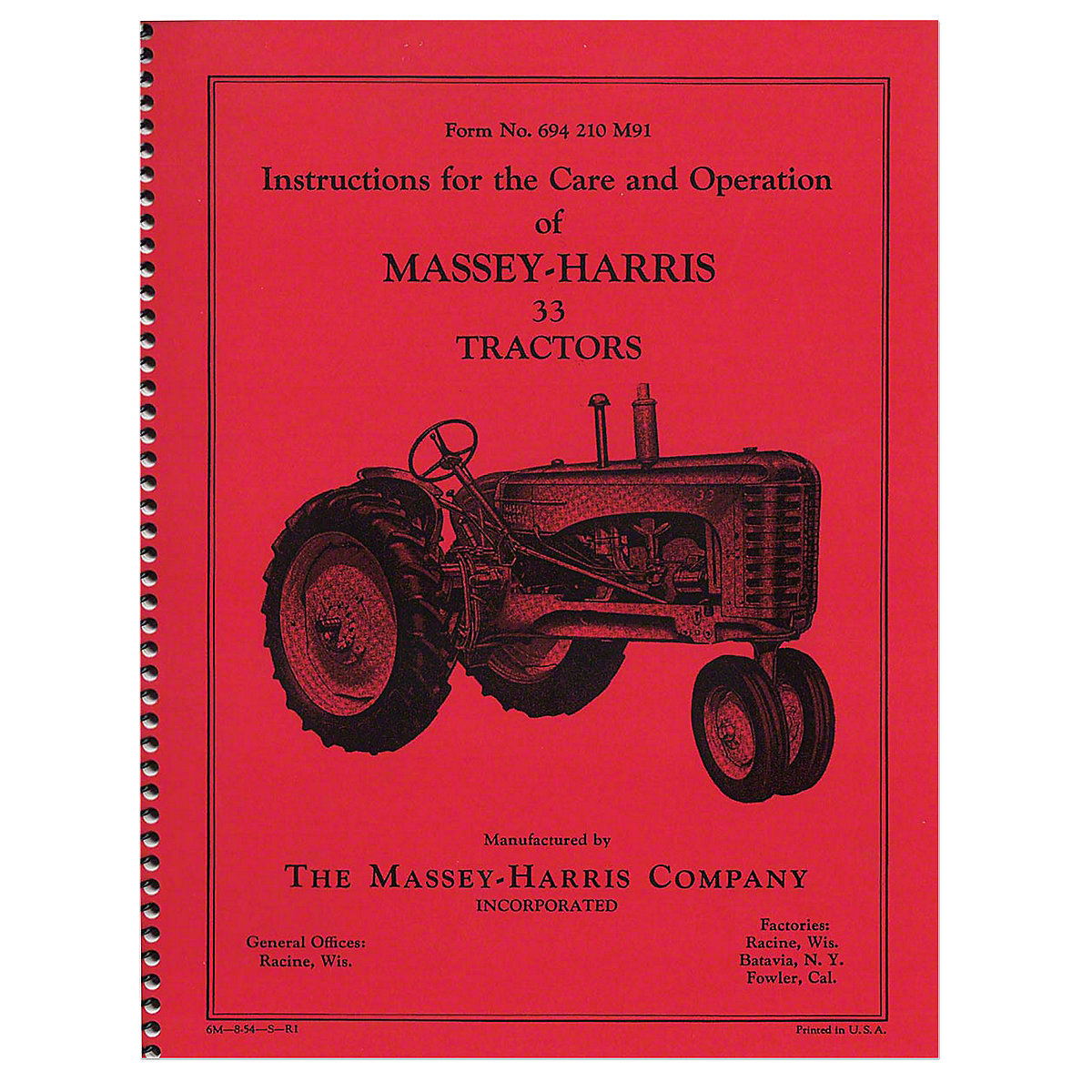 Operators Manual For Massey Harris 33.