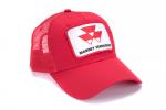 Red baseball hat with mesh back
Massey Ferguson logo on front