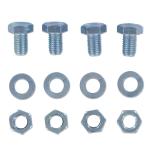 Hood Dog Leg Upper Side Panel Bolt Kit For Massey Ferguson: FE35, TE20, TEA20, TO20, TO30, TO35, 35. You May Have To Drill Hood Holes To 5/16". Kit Includes: 4 Fine Thread Bolts, 4 Nuts, and 4 Lock Washers.