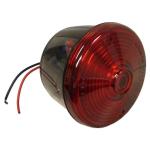 12 Volt Round Tail Light Assembly With License Plate Lamp Window For Massey Harris and Massey Ferguson Tractors. 4" Diameter, 2) 1-7/8" Center to Center Mounting Studs.

