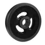 Power Steering Pump Pulley For Massey Harris: 33, 333, 44, 444, 44 Special. For Tractors With The Eaton Power Steering Pump With The Reservoir Canister On Top Of Pump, Or a Remote Reservoir. Cast Iron Pulley 3.750" O.D., 0.671" Bore, 0.125" Keyway, 0.500" Wide Belt Groove.
