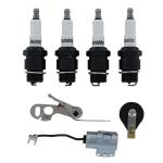 Tune Up Kit For Massey Ferguson: 202 Up to SN#:308962, 204 Up to SN#: 343688, 302 and 304 Up to SN#: 1325, TO20, TO30, TO35, 40, 50 Up to SN#: 536249, 35, 65, 85, 88, Super 90, Massey Harris: 50 Up to SN#: 536249. For Tractors With Delco Remy Clip Held Distributor Cap. Kit Includes: Spark Plugs, Points, Condenser, and Rotor.