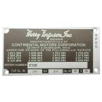 Engine Serial Number Tag With Rivets For Massey Ferguson: TE20, TO20. For Tractors With The Continental Z120 Engine.