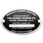 Serial Number Tag With Rivets For Massey Harris: Mustang 23, 101 jr, 101 sr, 102 jr, 102 sr, 22, 30, 44, 55. With Oval Serial Number Tags.